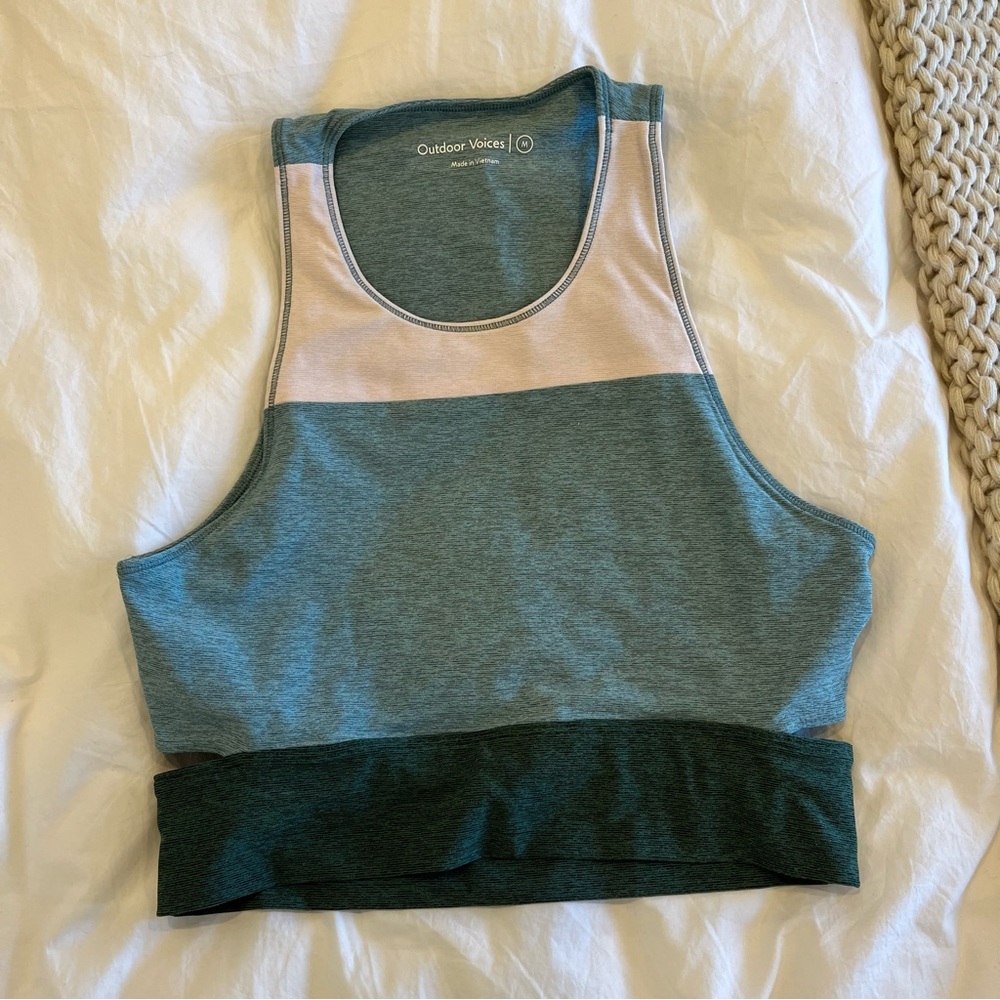 Outdoor Voices Set | 7/8 Spring Leggings & Slash Top | Green Blue & Pink |Size M - Picture 8 of 10